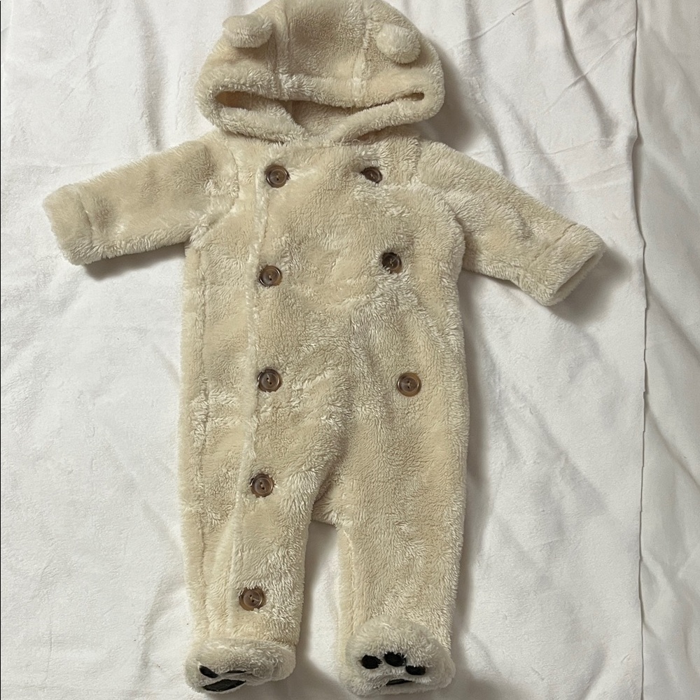 Baby GAP | Cream Bear Hooded One-Piece | 0-3m